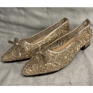 WOMAN’S SANDIEX POINTED TOE SLIP-ON SHOES Size 7.5 (38) Mesh sequin Gold tone